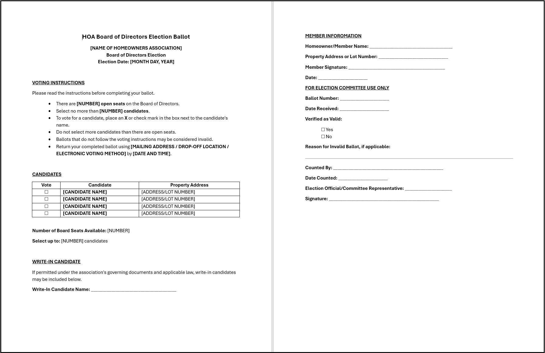 free hoa voting ballot template